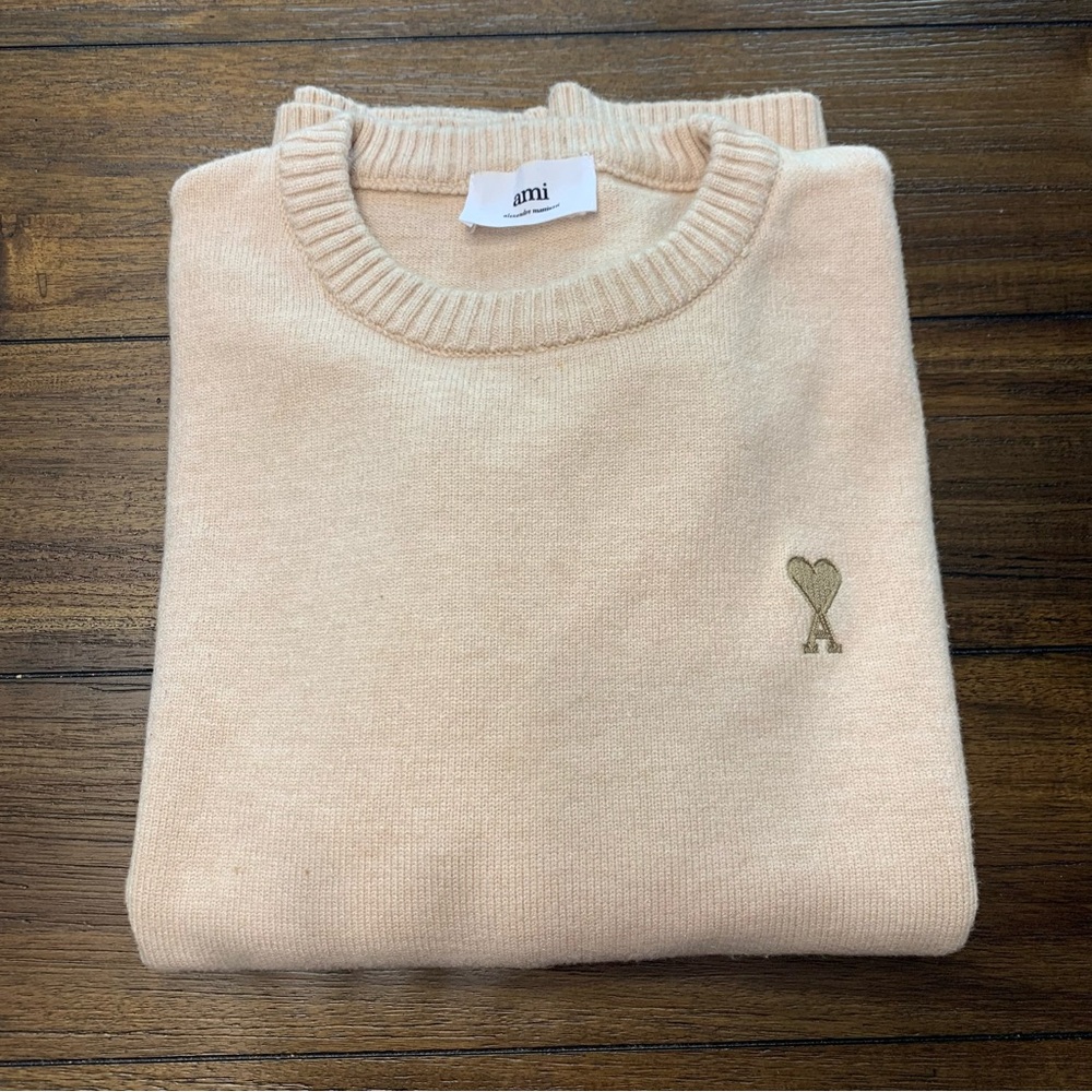 Ami Paris Men's Cream Crewneck Sweater Size Large